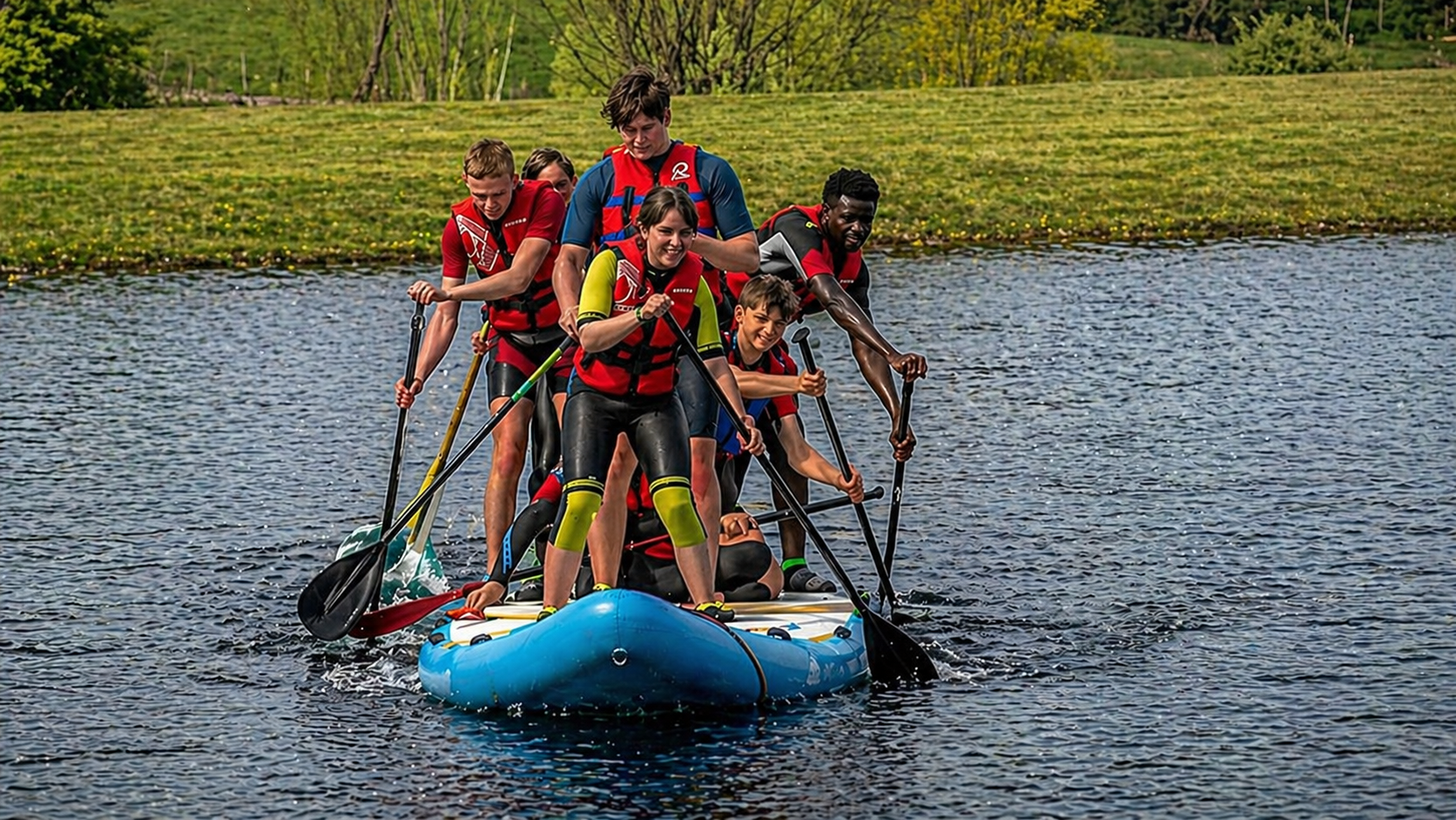 Giant 8-person paddle board hire at Lakeside Adventures in Hartlebury Worcestershire
